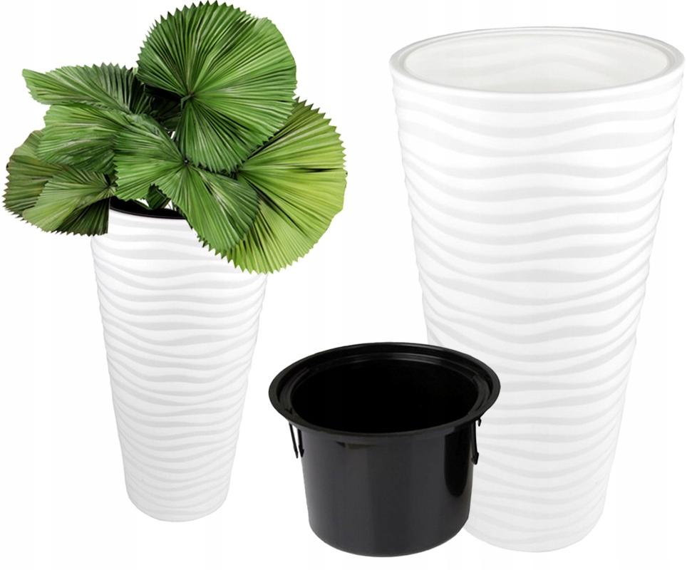 DONICA DONICZKA OGRODOWA ZEWNĘTRZNA na kwiaty z WKŁADEM biała WYSOKA 68 cm