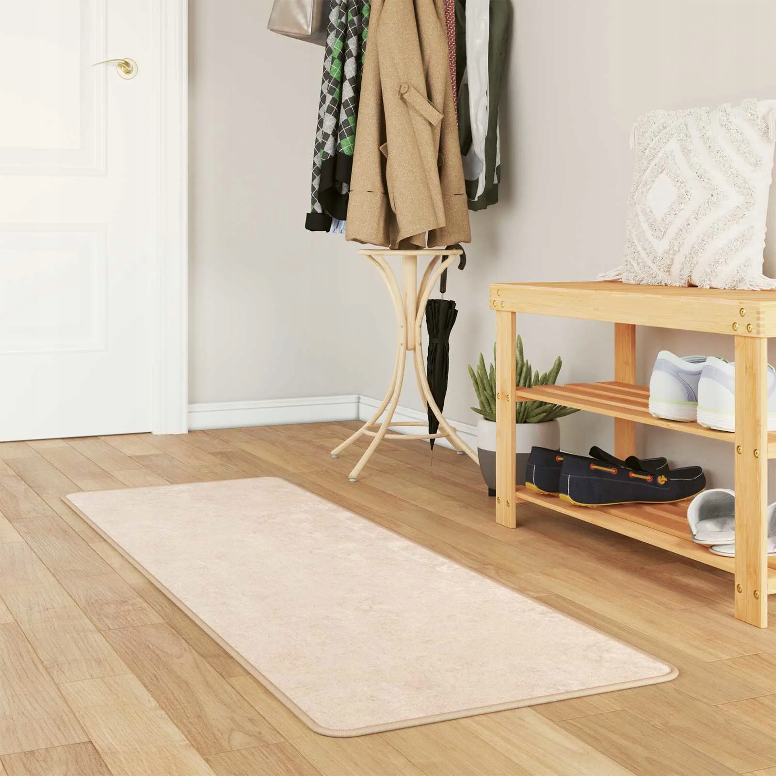 vidaXL Koberec Potisk Krémová 200 x 50 cm Polyester a Pvc