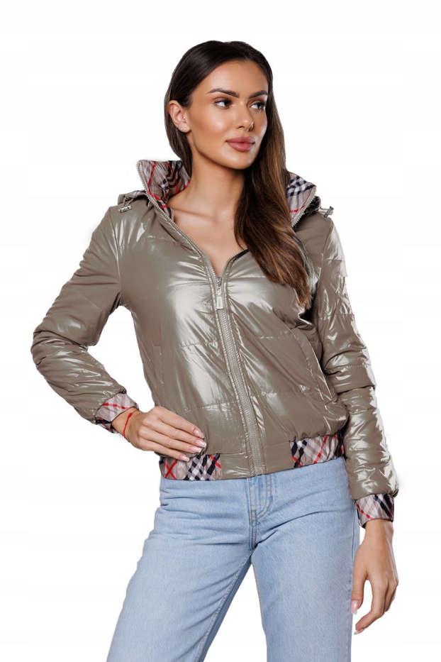 Lesklá Dámská Bunda B8030 Béžová S (36)