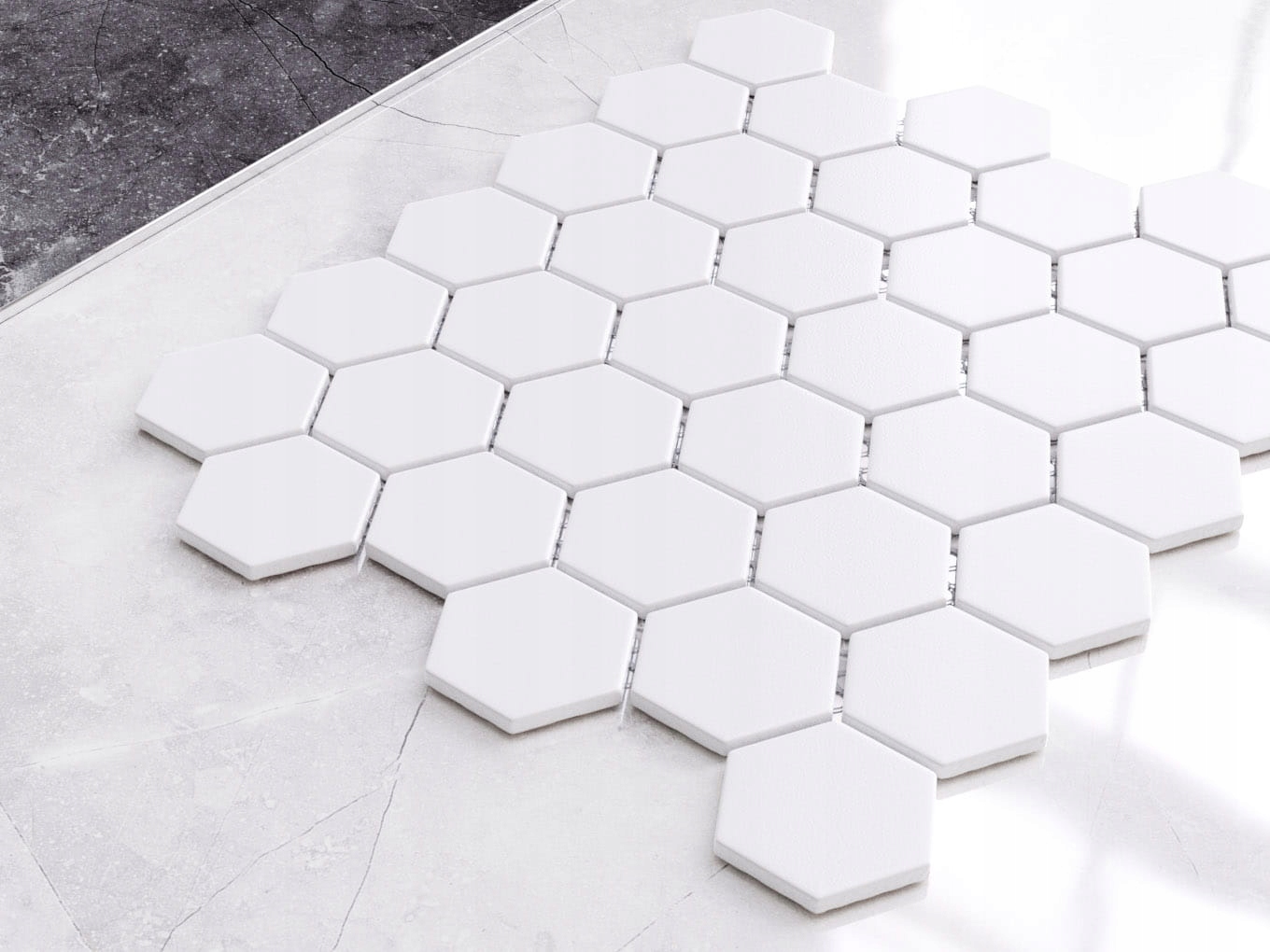 MOZAIKA CERAMICZNA HEKSAGON WHITE BIAŁY MATOWY Typ mozaika