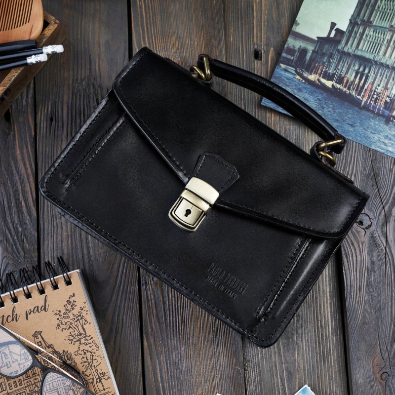 KLASYCZNA STYLOWA SKÓRZANA TOREBKA DAMSKA CZARNA Marka Paolo Peruzzi