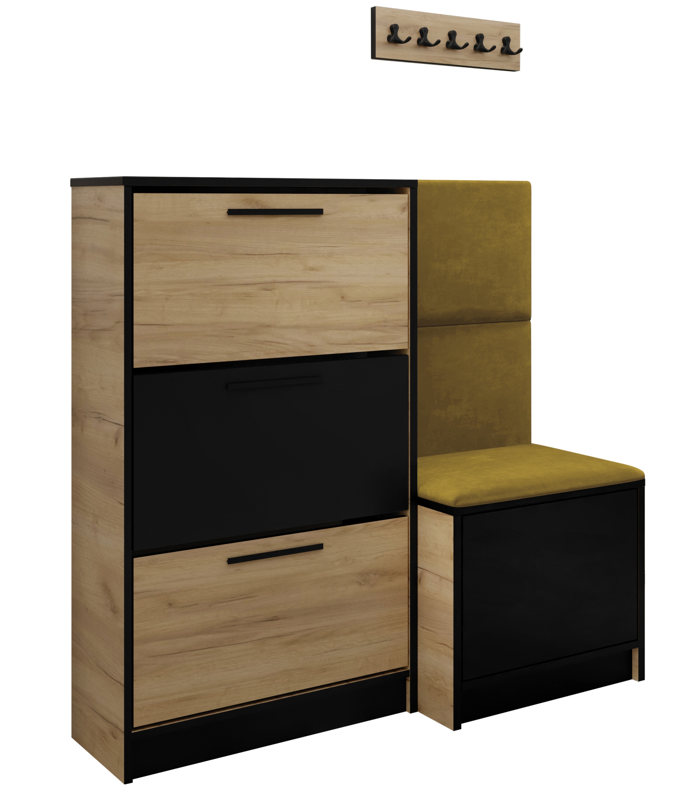 Sada Kubi botník a sedák craft zlatý+černý+žlutá tkanina