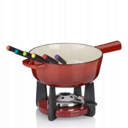Súprava na syrové fondue Calido liatinová červená 33,5x17,5cm 20,0cm 1,8l