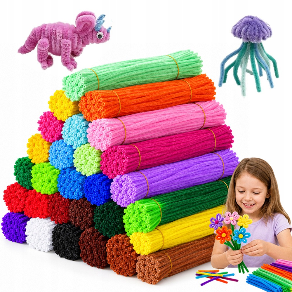 Sada Kreativní Drátky Plyšové Vytěráky MIX 1200KS Květiny Diy