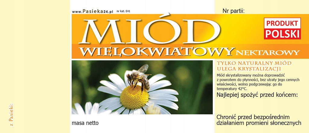 

Etykiety na Miód Wielokwiatowy (100szt) wzór E41