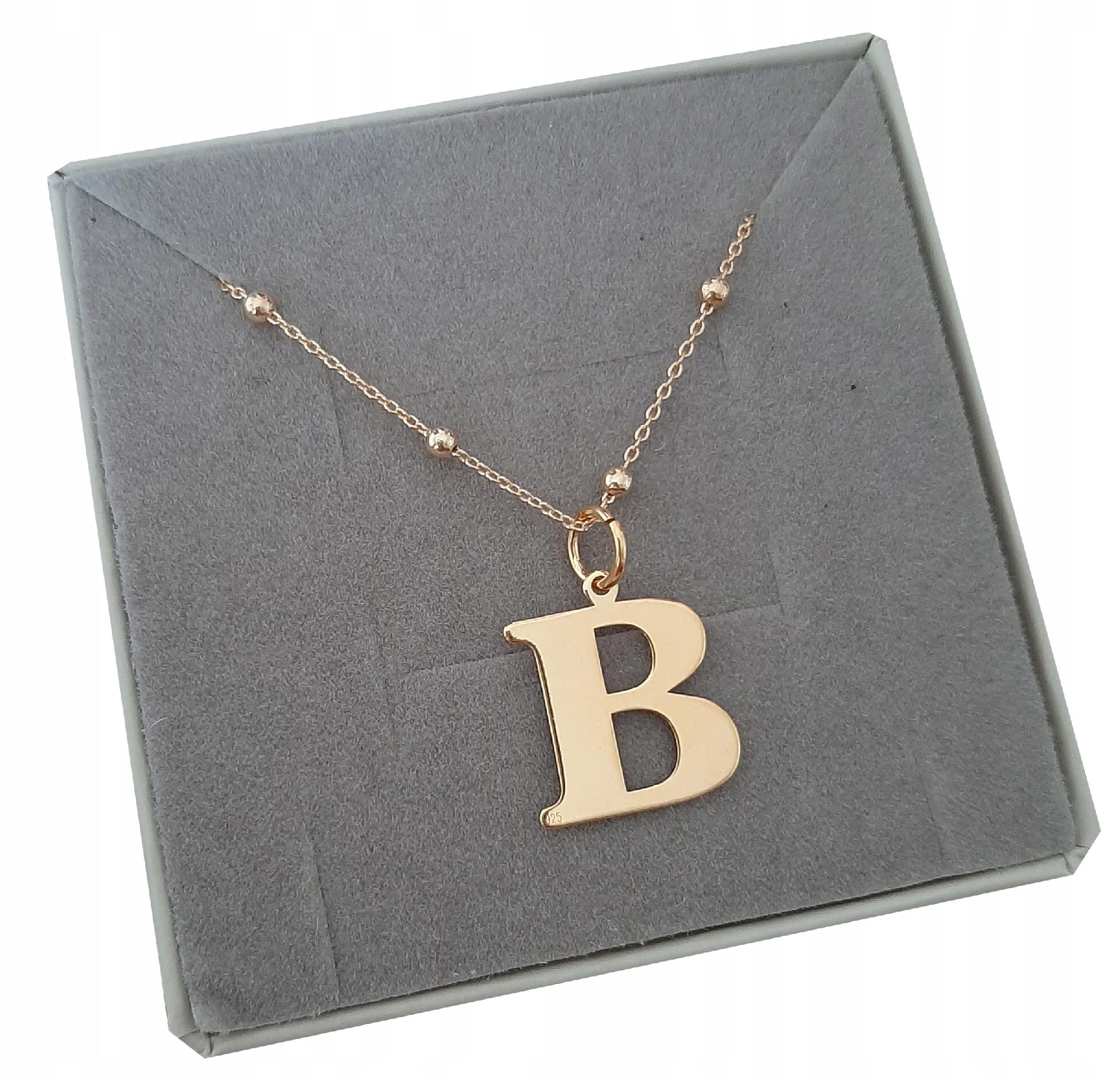 

Złoty łańcuszek kulkowy z dużą literką B SREBRO925