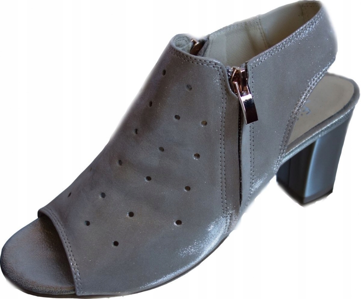 Skórzane sandałki Fashion obcas H ażur złoto 41