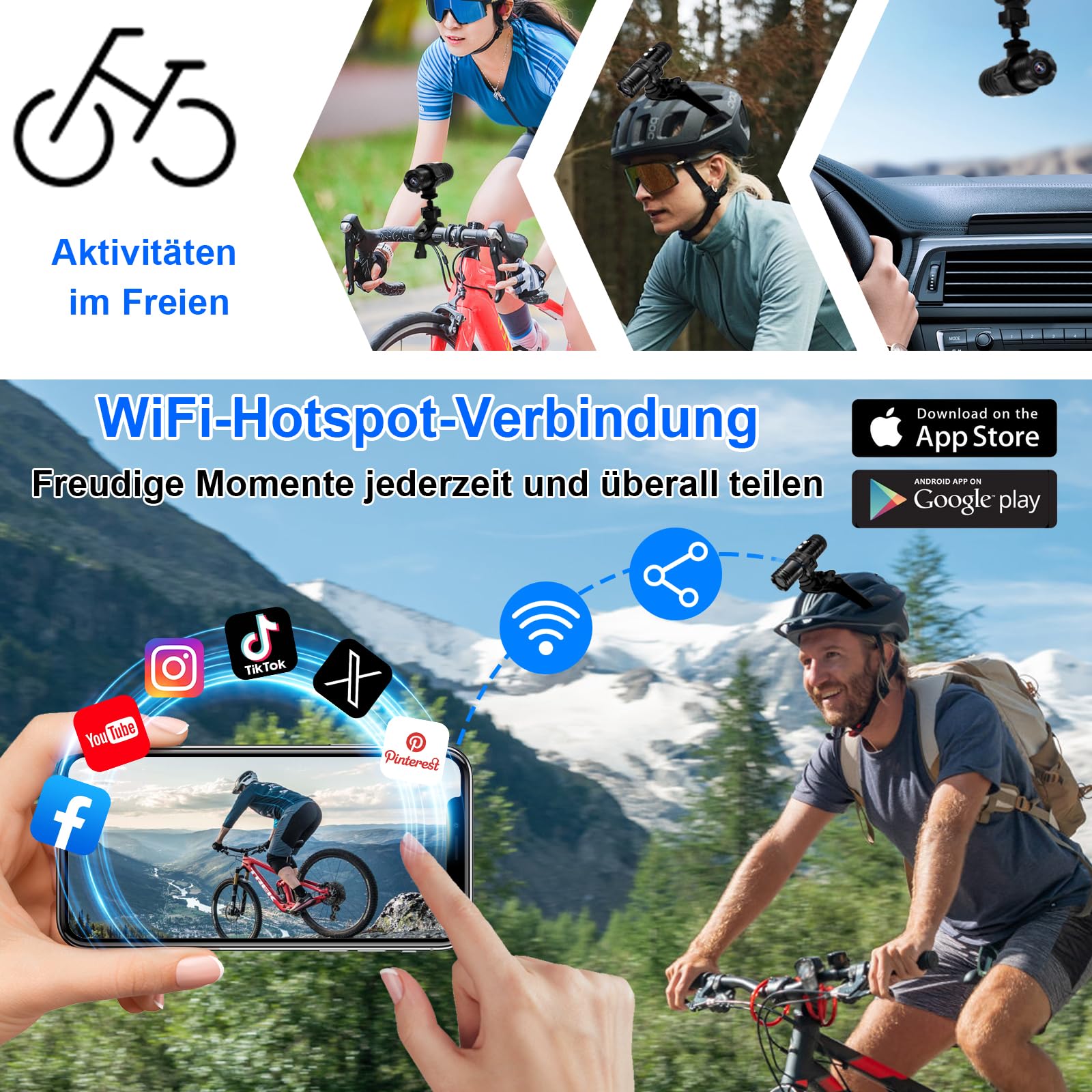 TANGMI Kamera Sportowa WiFi 1080P HD 120° Kąt Szeroki 7h Bateria — miniatura 5