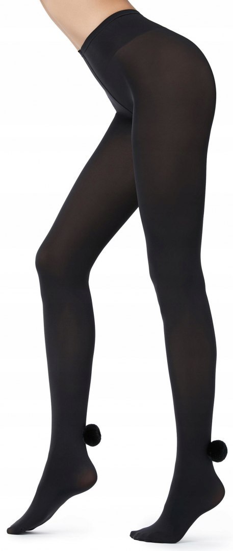 

Calzedonia rajstopy czarne pompon modne 3/4 M/L