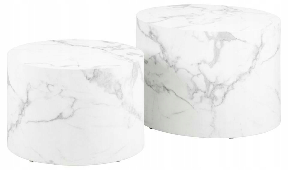 Sada 2 stolků Dice kulatý mramor, bílá barva