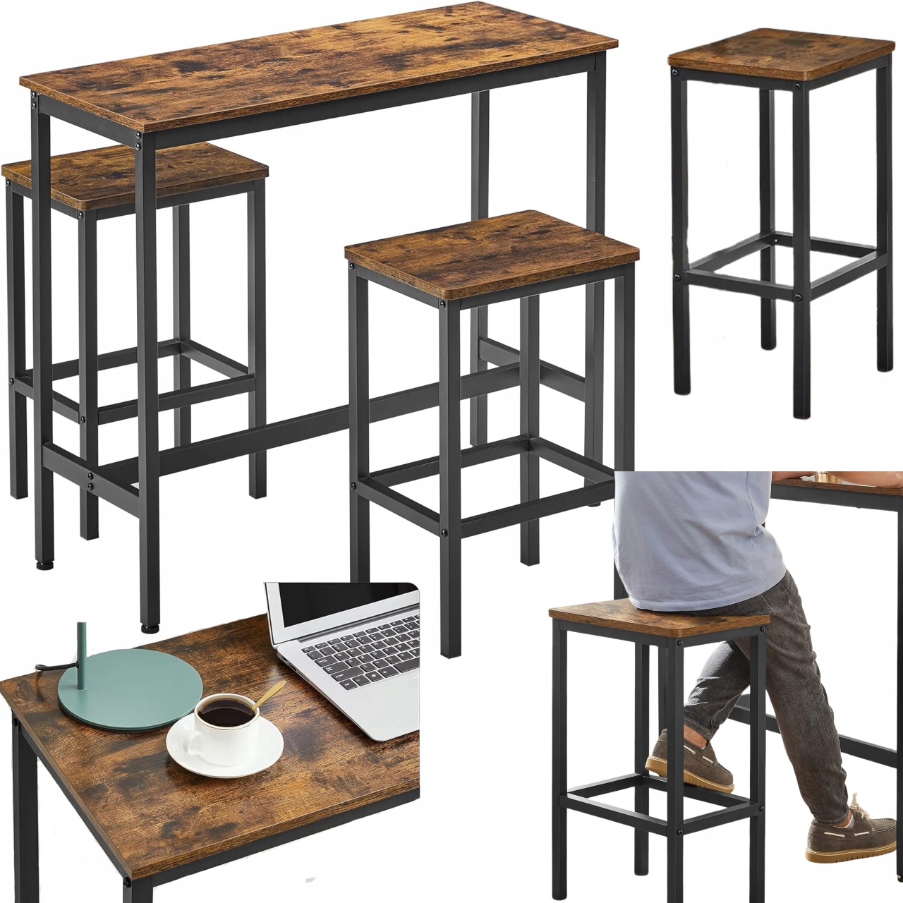 Set do jídelny Stůl 2 stoličky Barový stůl Úzké barové židle Hokery