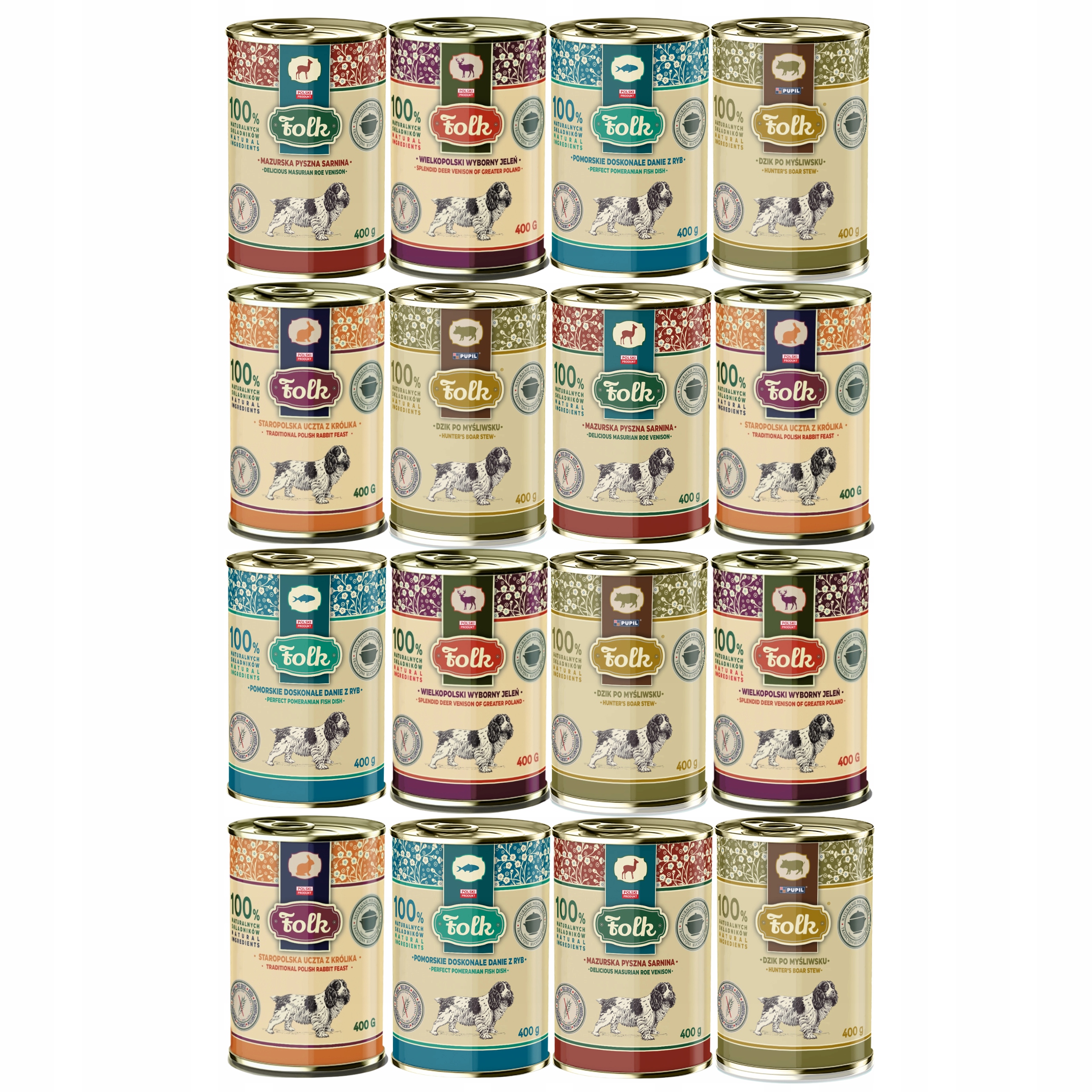 Levně Folk Krmivo mokré pro psa mix chutí 16 x 400 g, zdravé, bez obilovin