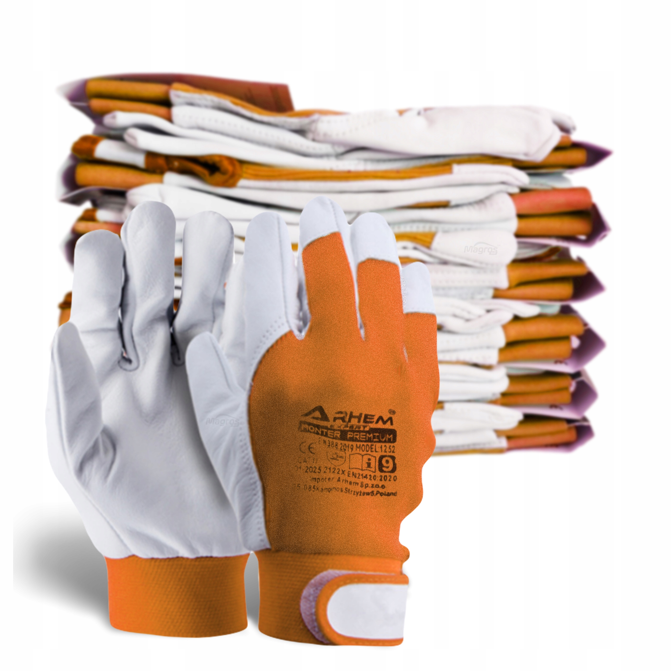 12 Par Pracovní Rukavice s elastickou kůží Arhem Monter Premium 9/L