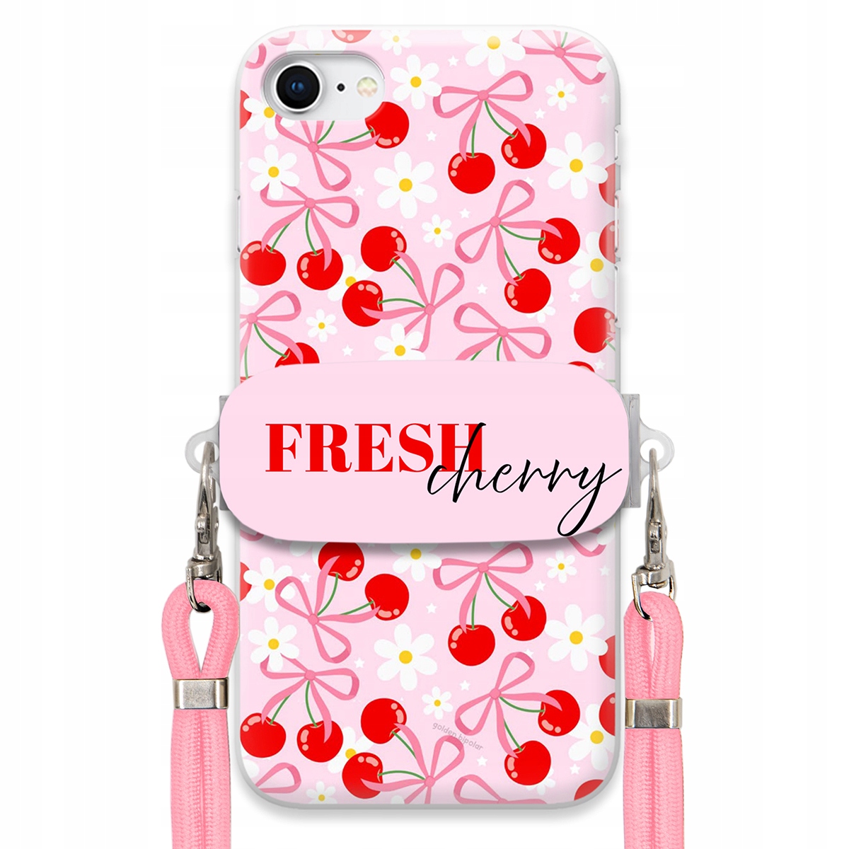 Puzdro na iPHONE SE2 Case Držiak šnúrok Ružový Fresh Cherry Čerešňové mašle