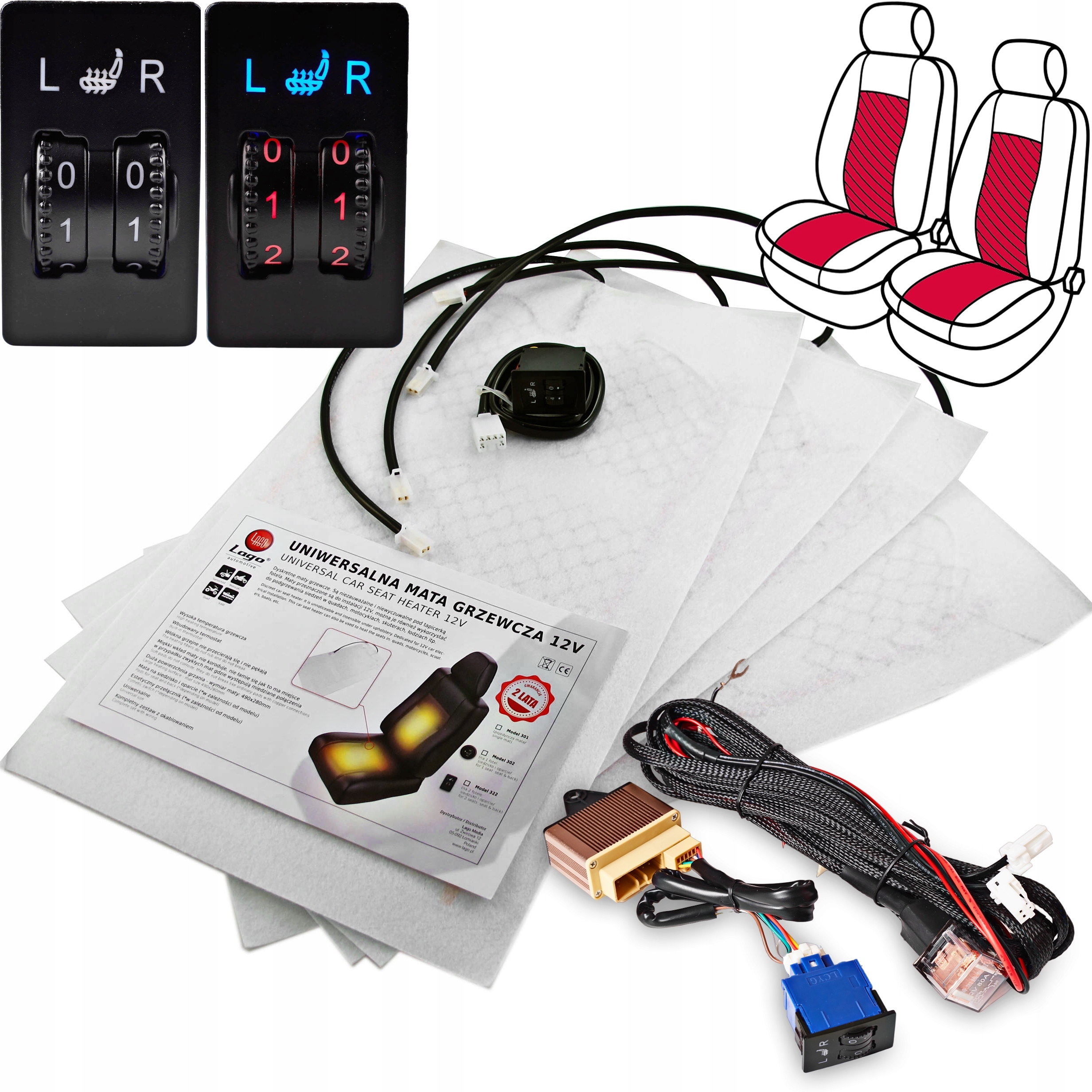 Topné podložky pod čalounění 4 rohože komplet pro 2x sedadla 12V 120W