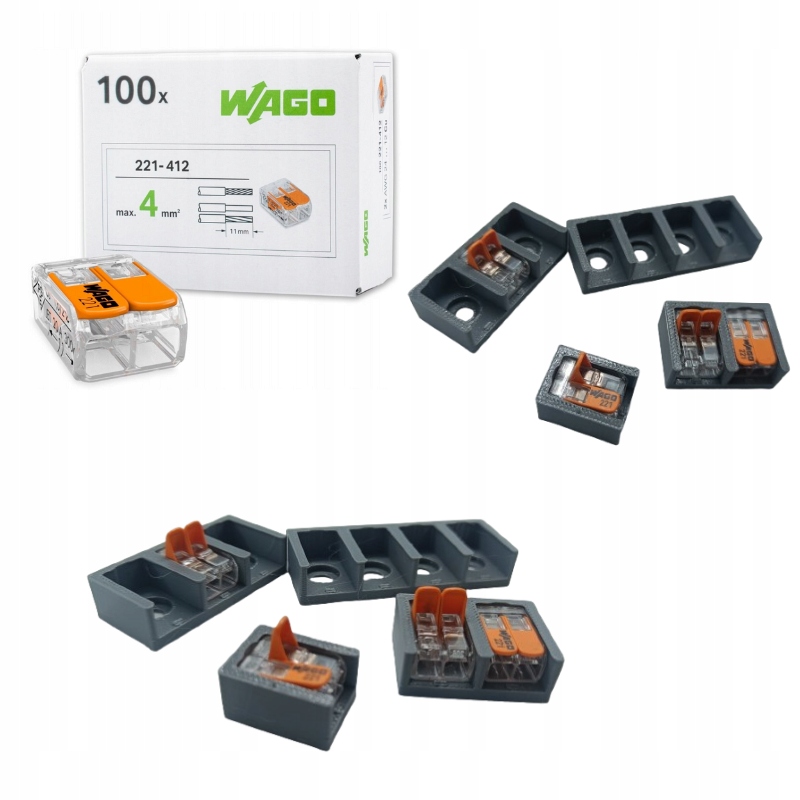 Sada: 100 x Konektor Wago 221-412 60 montážnych držiakov