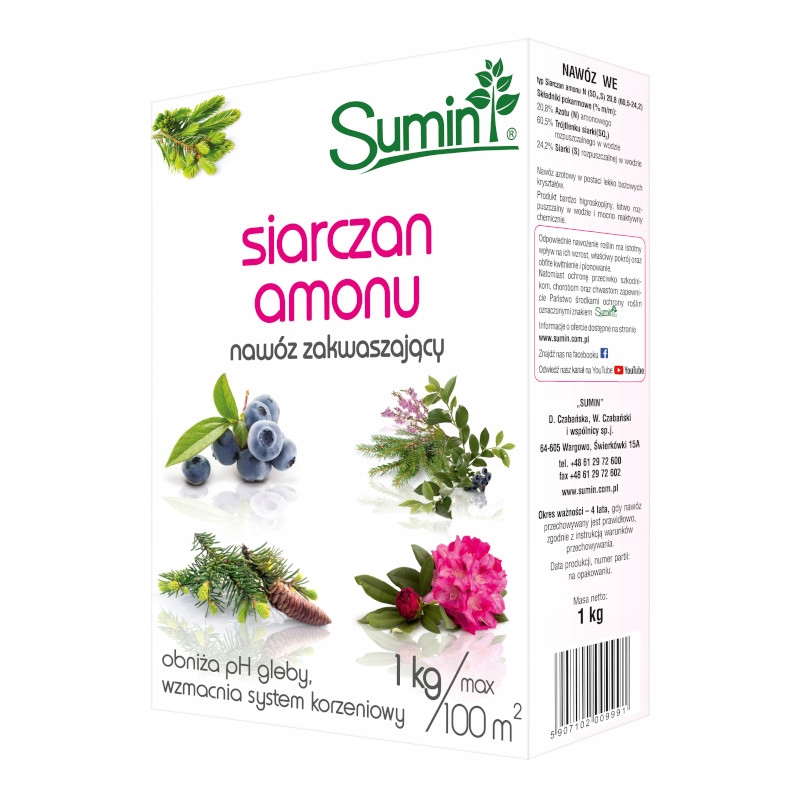

Siarczan Amonu 1kg Sumin Nawóz Zakwaszający