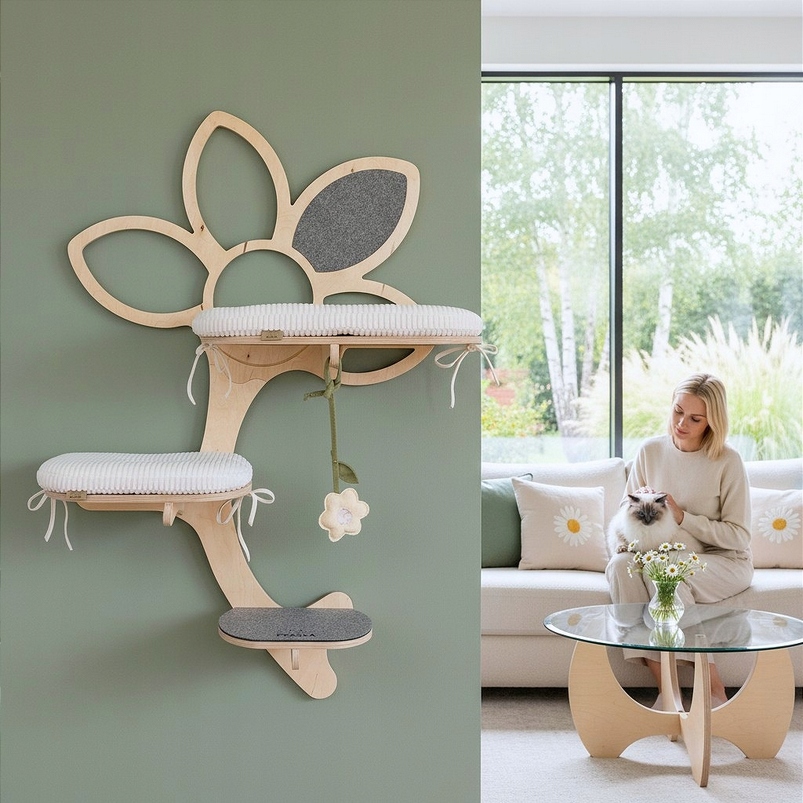 Nástěnné škrabadlo pro kočky Premium Stokrotka Trio vyberte si látku Pražská Pl