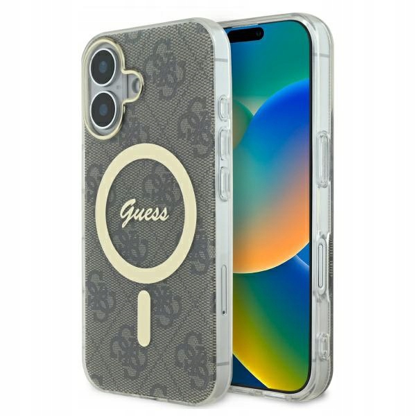 Pouzdro Guess pro iPhone 16 6.1" hnědé IML 4G MagSafe