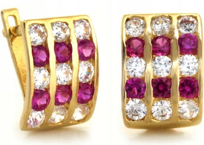 Náušnice zlaté 585 s trojřadými čárkami zirkony jsou vkusné jako dárek