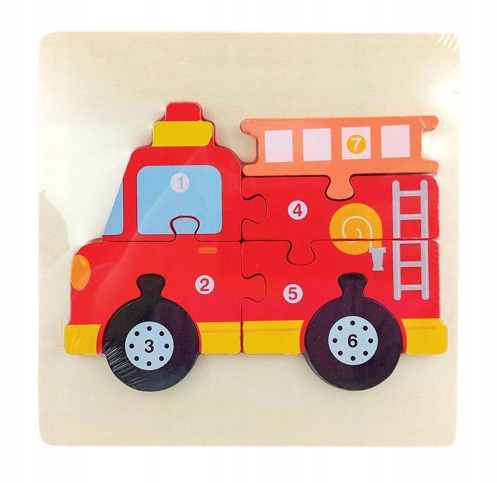 DREWNIANA UKŁADANKA PUZZLE MONTESSORI AUTO STRAŻ