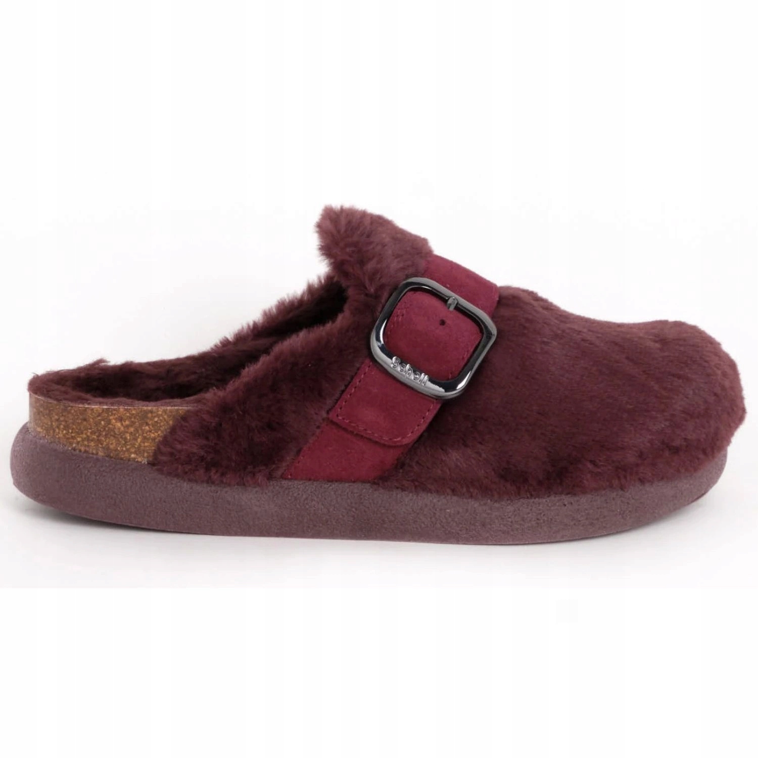 Nazouváky pantofle Scholl Ivy Big Buckle s kožešinou papuče vínové módní vel. 38