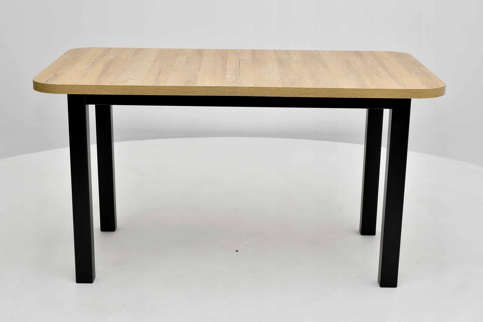 rozkładany stół, zaokrąglone rogi, blat dąb grandson, podstawa, nogi czarne Kolekcja STOŁY Z ZAOKRĄGLONYMI ROGAMI