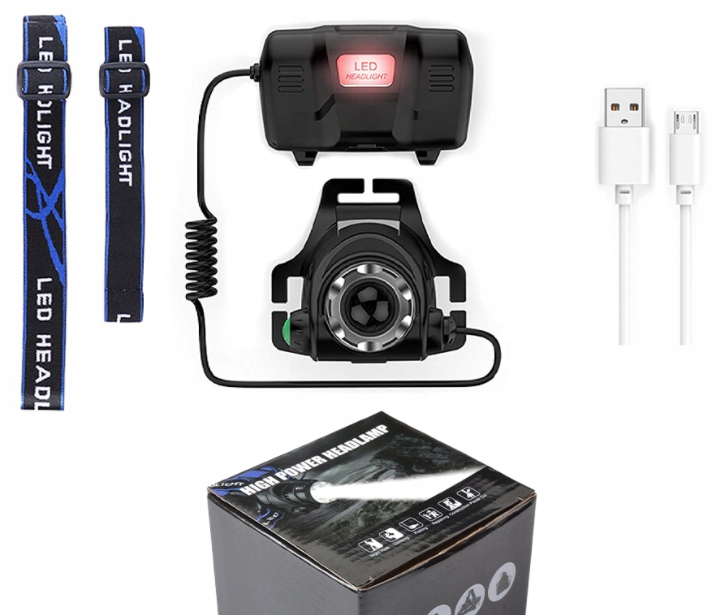 Mocna Latarka Czołowa taktyczna Led Czołówka Usb warsztatowa ładowanie Usb