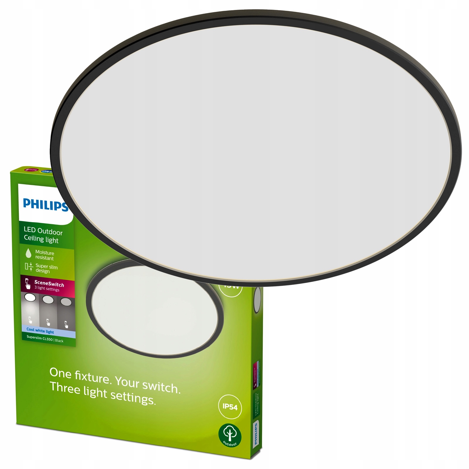 Záhradná lampa Stropné Svietidlo 15W 1500lm 4000K IP54 SceneSwitch čierna Philips