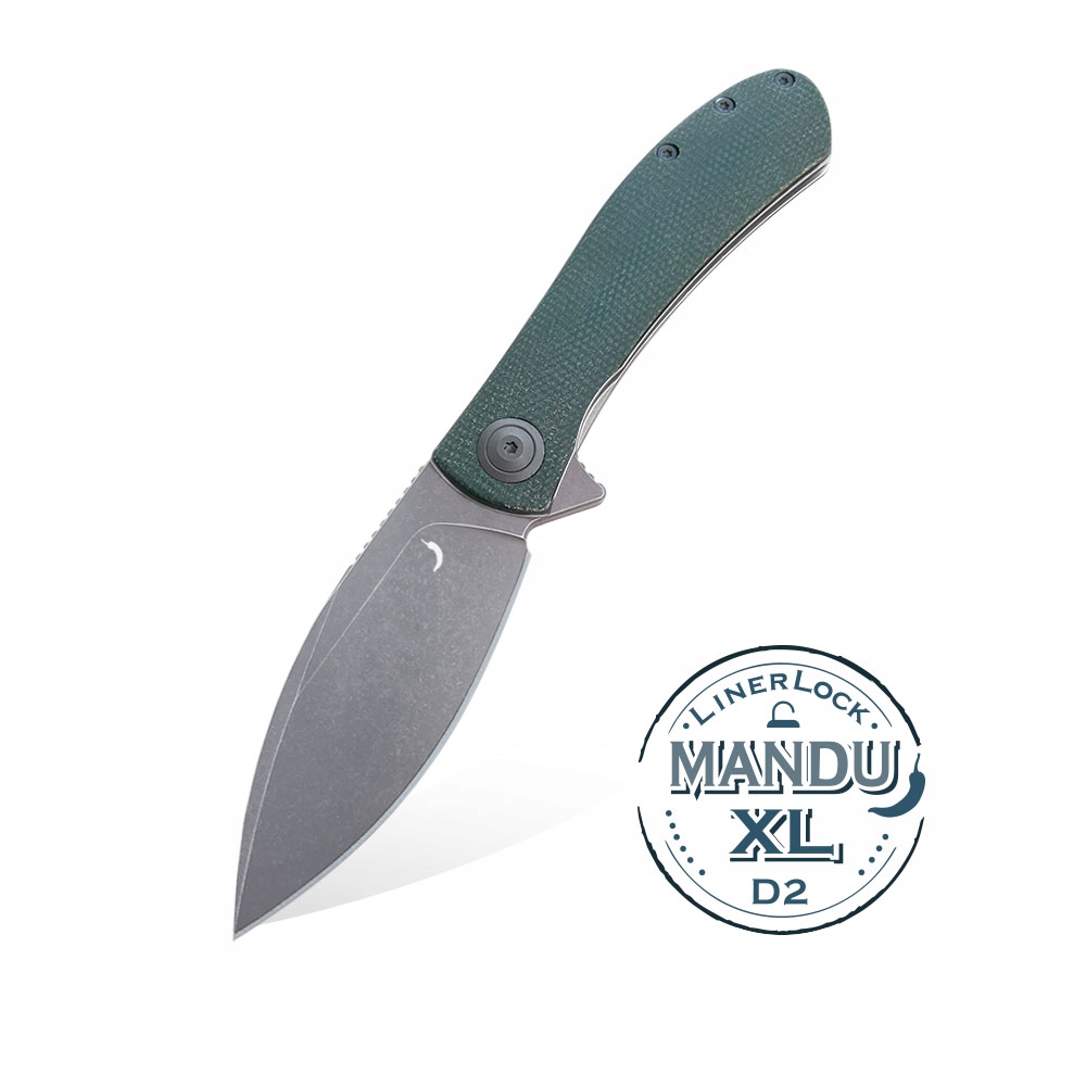 Nůž Trollsky Mandu XL Liner Lock Dark Bead Blast D2 Green Micarta
