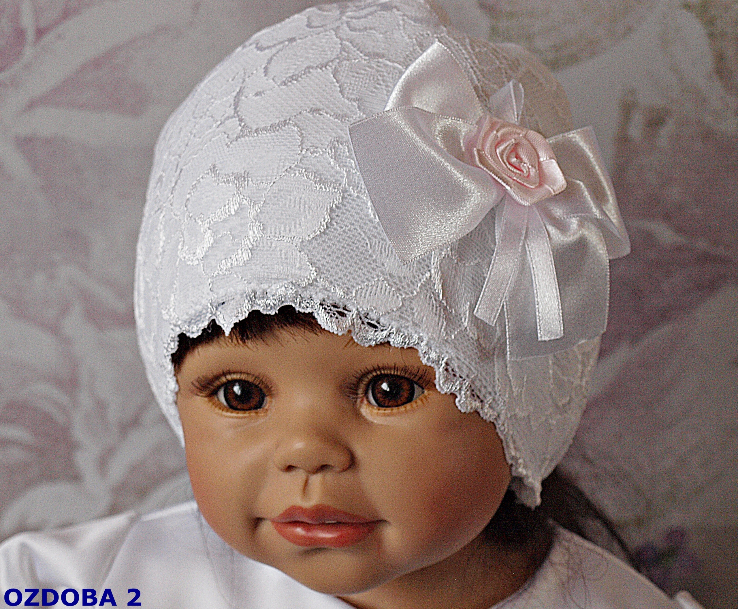 BIAŁA CZAPECZKA KORONKA I POLAR NA CHRZEST 80 Rozmiar 47-49 cm