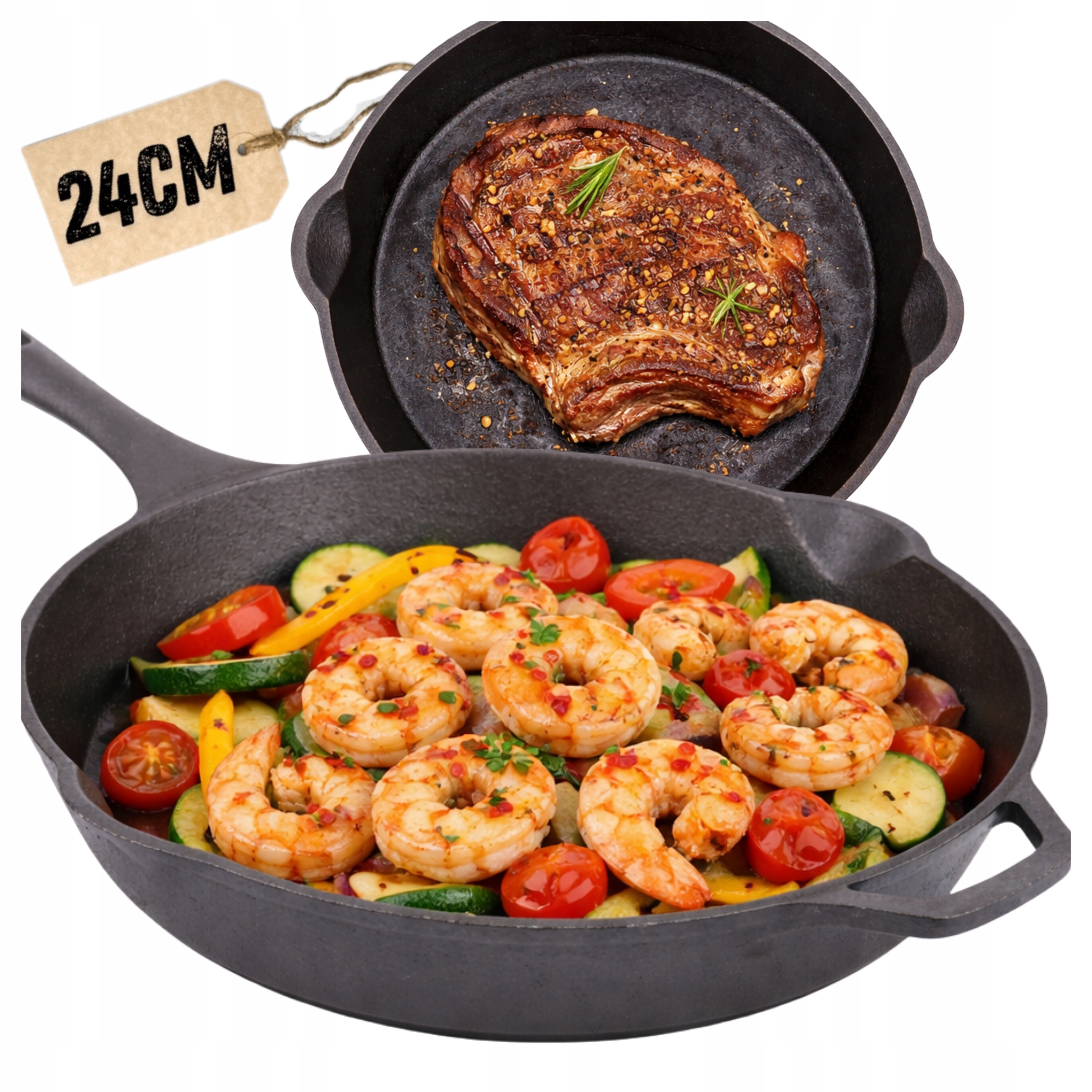 Patelnia Żeliwna Grillowa do Smażenia 24cm na Ognisko do Steków Polska