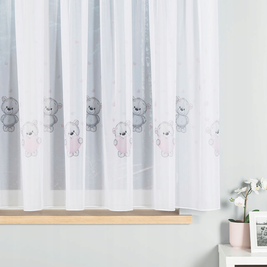 Firany Firana Dziecięca Woal Misie Wszyta Taśma Marszcząca sz. 110x130 Kolor wielokolorowy