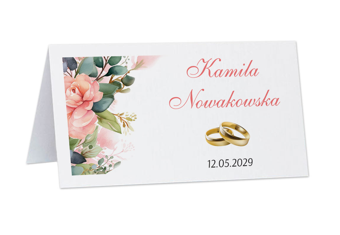 Winietki wizytówki na ślub wesele ślubne weselne z kwiatami na stół W24H
