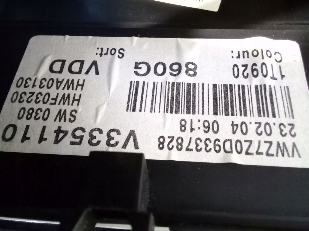 VW Touran and dials dials 1T0920860G