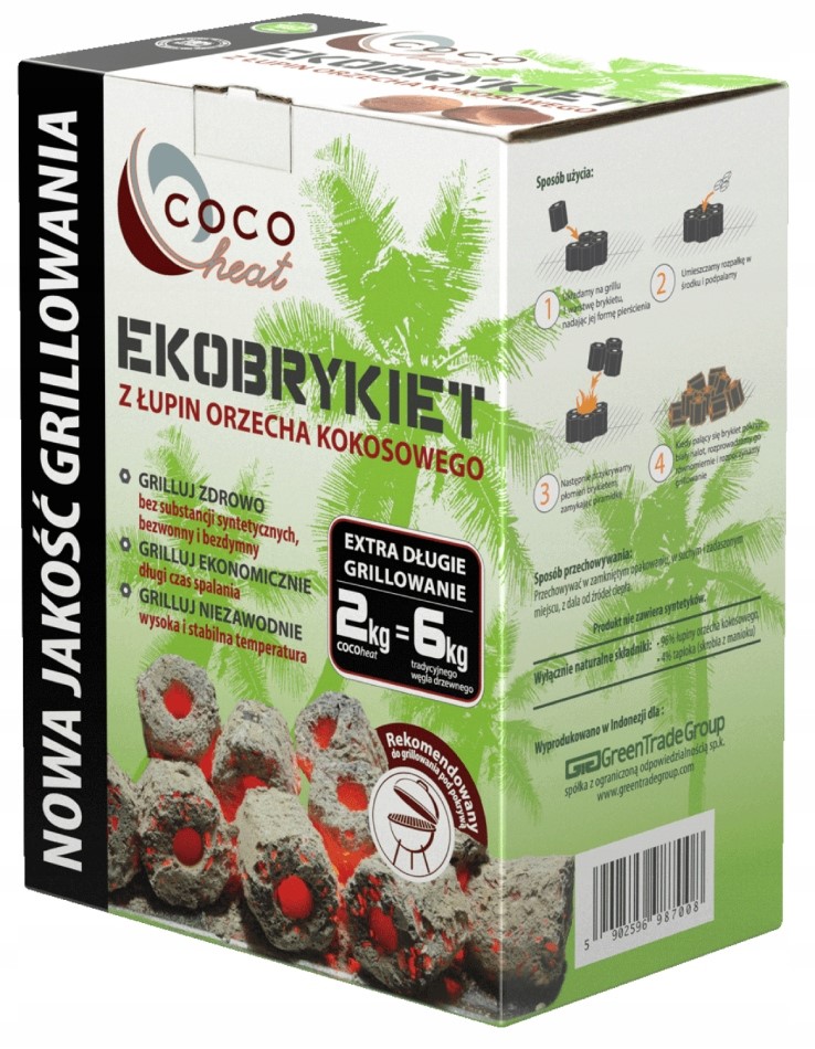 COCO HEAT EKObrykiet z łupin kokosa grill 2 kg