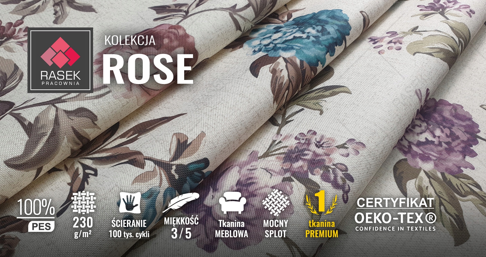 ! TKANINA OBICIOWA ROSE wzór MOCNY SPLOT Rodzaj materiału poliester