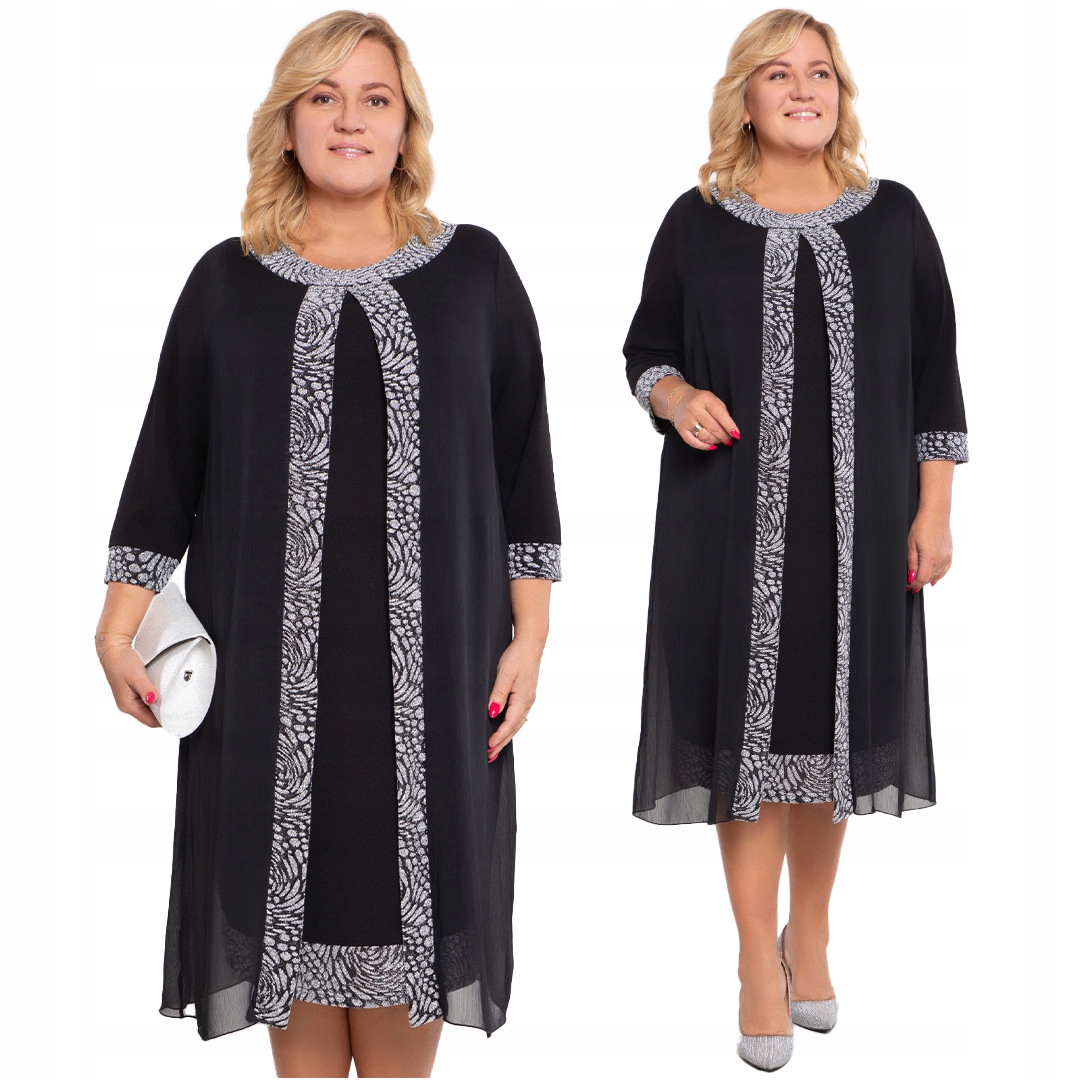 Černá šaty s přehozem, stříbrný vzor 58