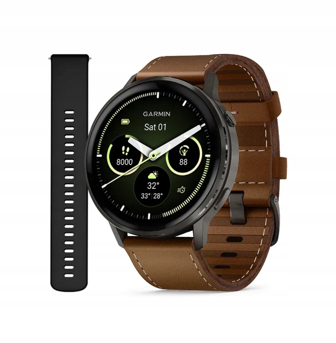 Garmin Venu 4 45 mm Slate z paskiem skórzanym oraz paskiem silikonowym