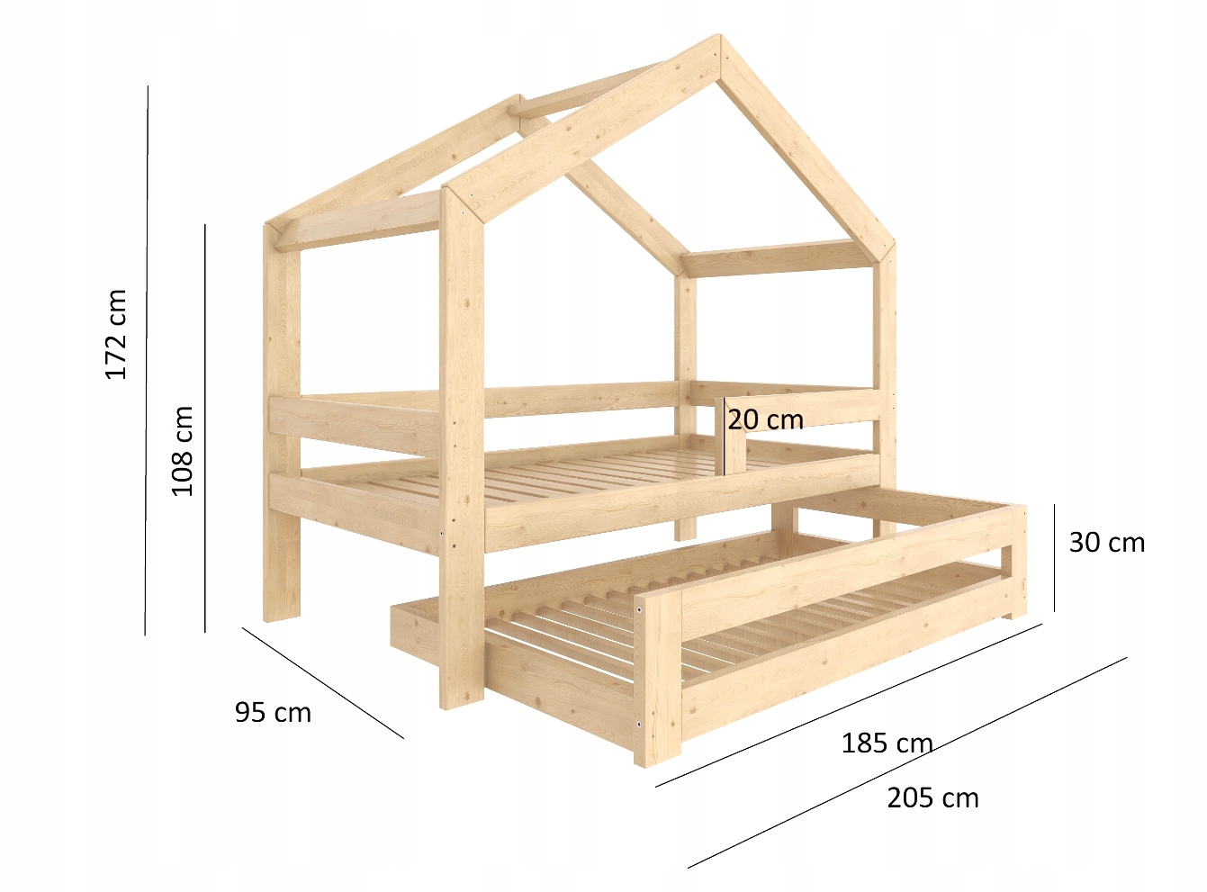 DZIECIĘCE ŁÓŻKO DWUOSOBOWE DOMEK 90X200 PIĘTROWE WYSUWANE DLA DZIECKA Kolekcja dziecięce piętrowe wysuwane