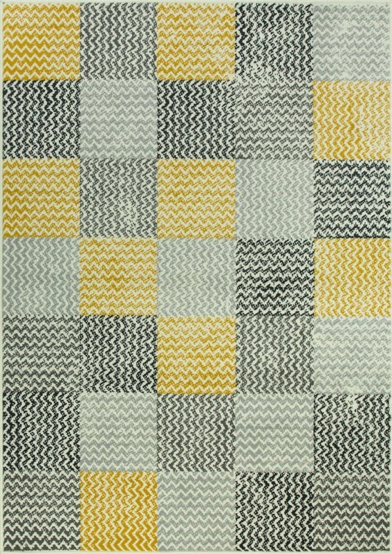 

60x110 cm Dywan Luna Żółty Szary Patchwork Kratka
