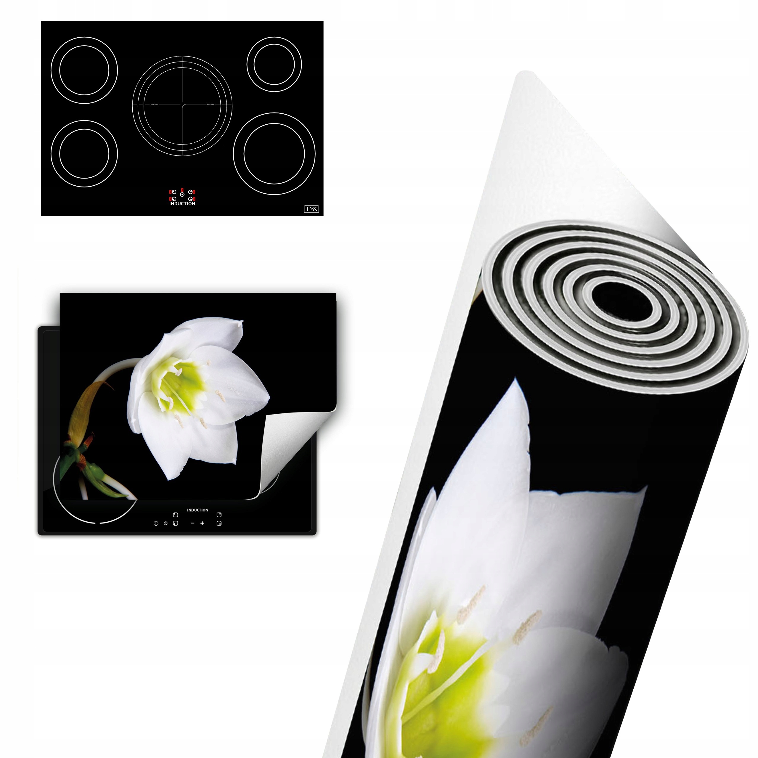 Vinylová Ochranná Deska Na Indukci 80x52 černá květ