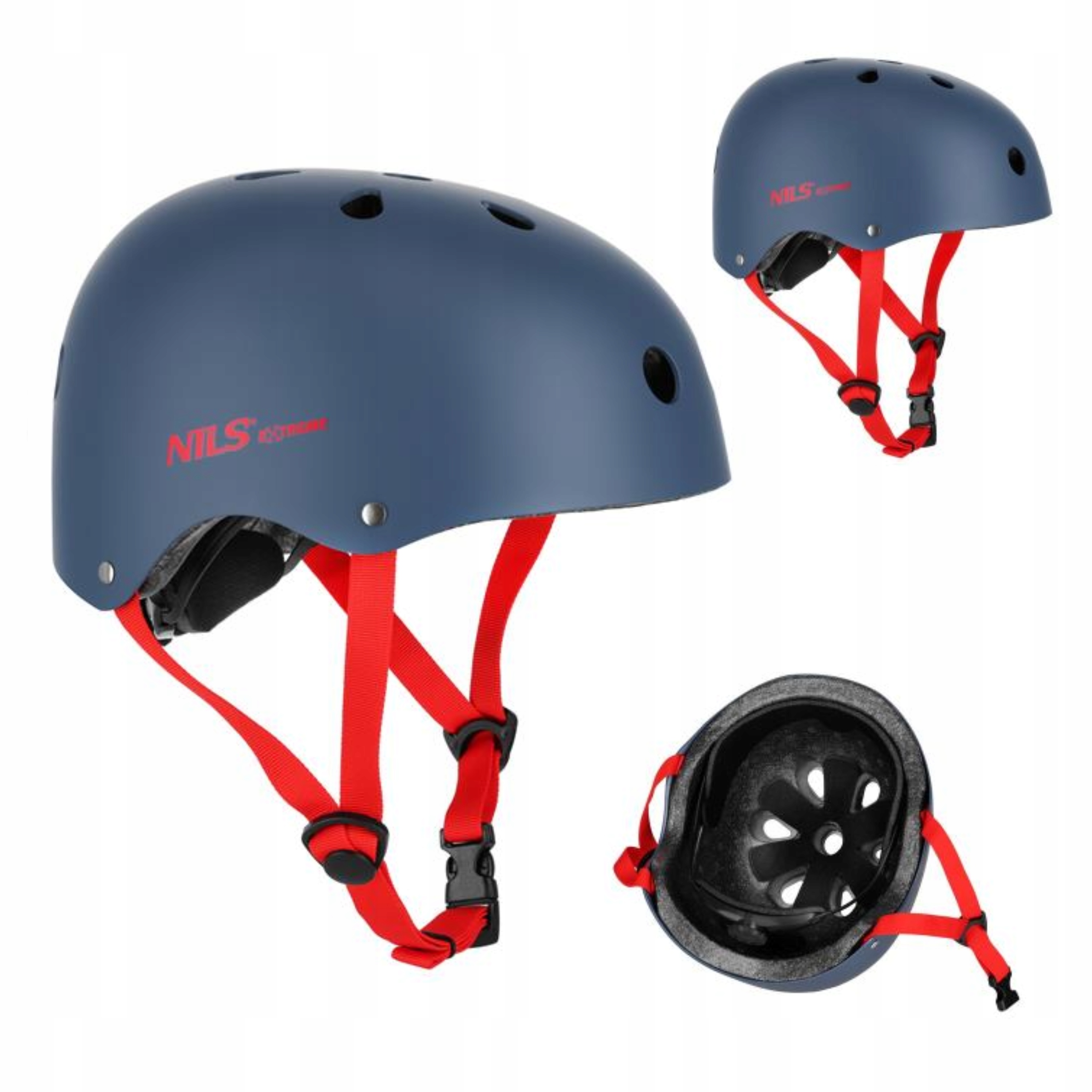 Kask dziecięcy na rower rolki regulowany szaro-czerwony rozm. L(58-61CM)