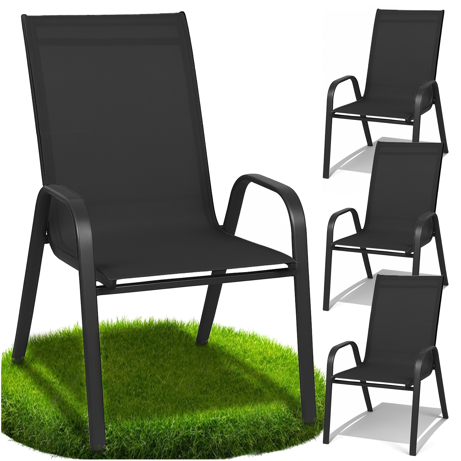 Krzesło ogrodowe metalowe czarne tarasowe balkonowe fotel taras mocne 4 szt