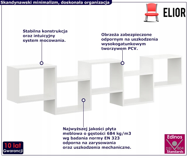 PÓŁKA ŚCIENNA SKANDYNAWSKA NA KSIĄŻKI == 9 KOLORÓW Kod producenta PS85543