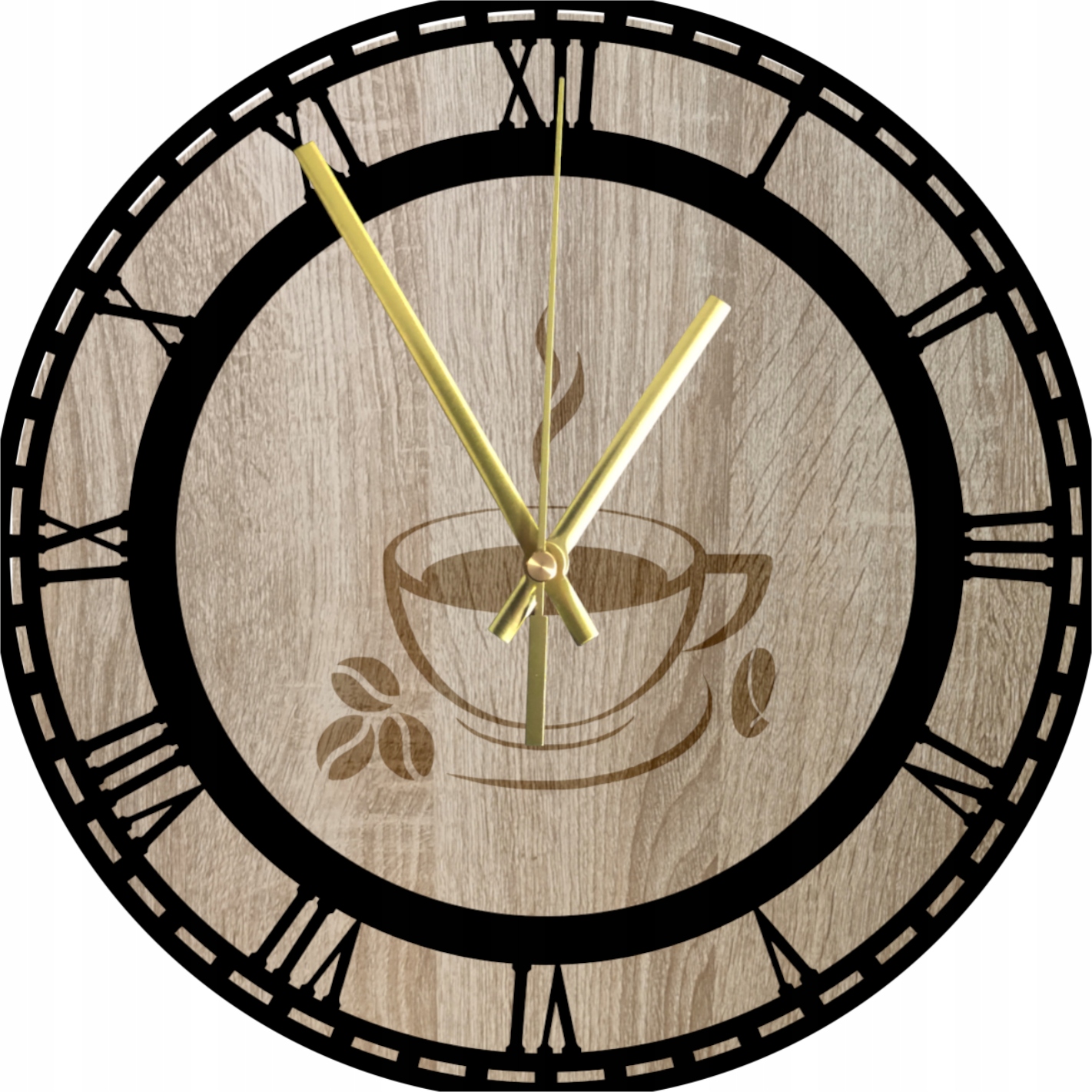 Nástěnné hodiny Dřevěné Moderní Tiché Římské Číslice Gravírování Káva 45 cm