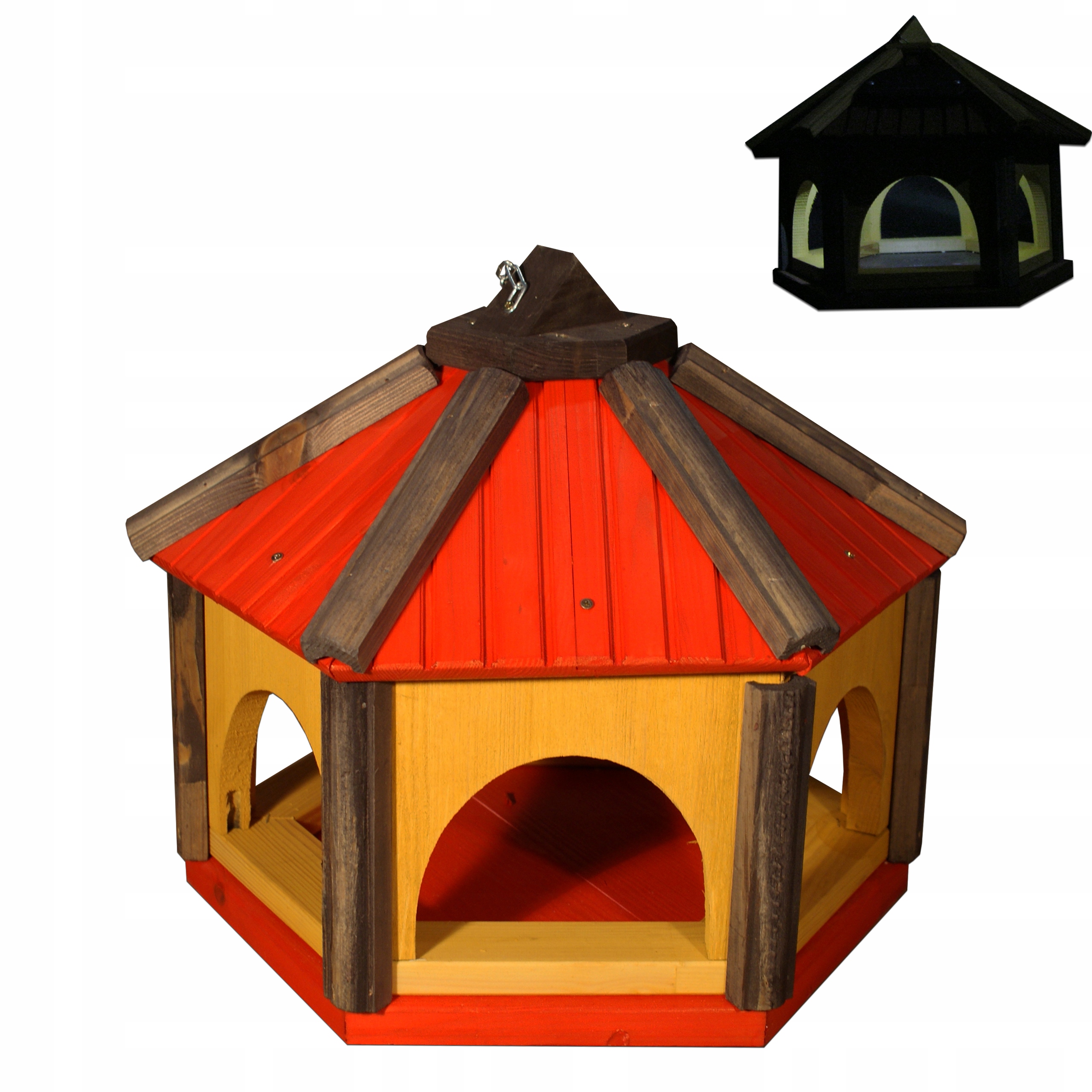 Krmítko pro ptáky z červeného dřeva K40_S s Led solárním osvětlením