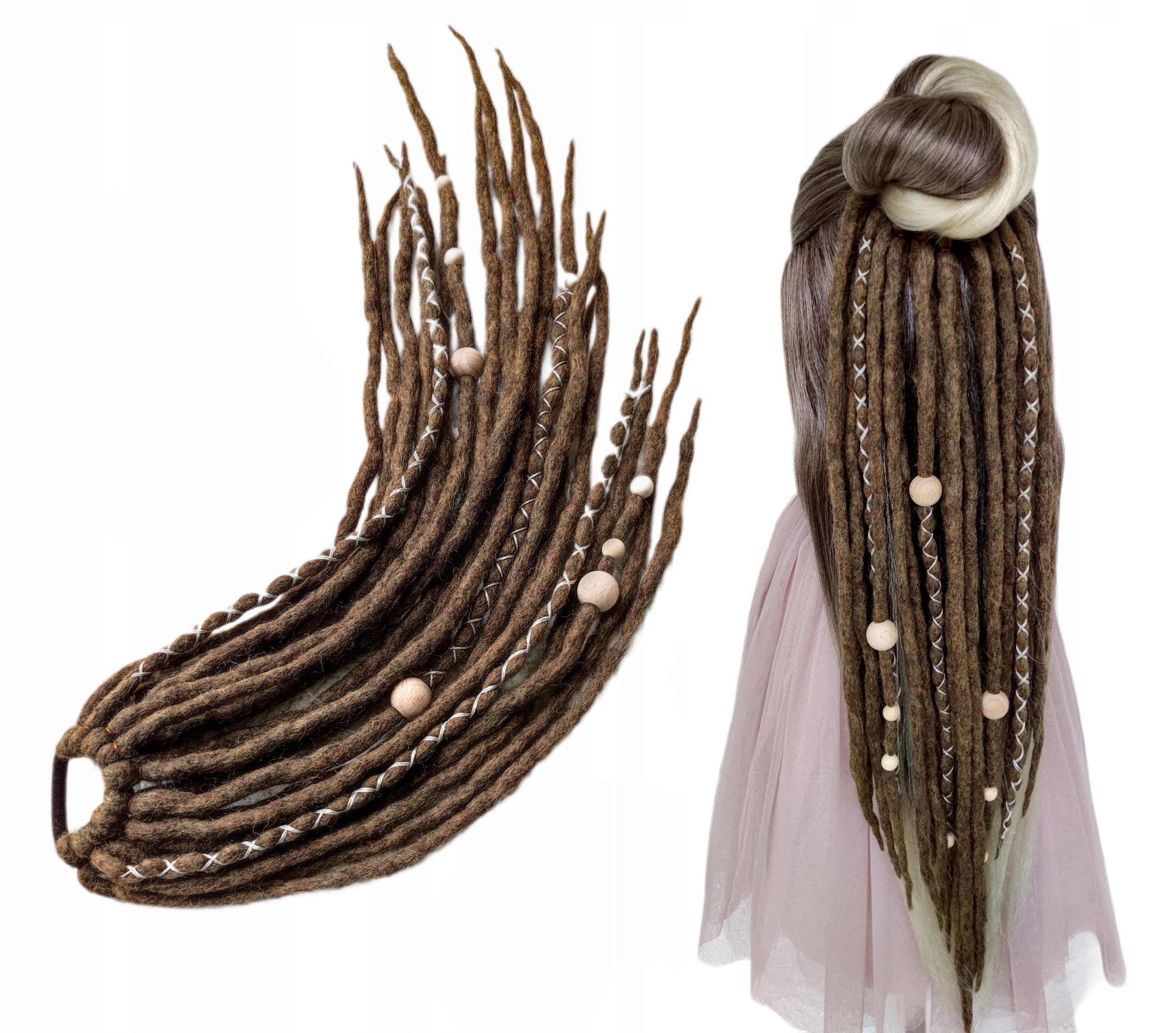 Dredloky Vlněné Dredy na gumičce, Koník na gumičce, hnědý mix, Hnědá Umbra