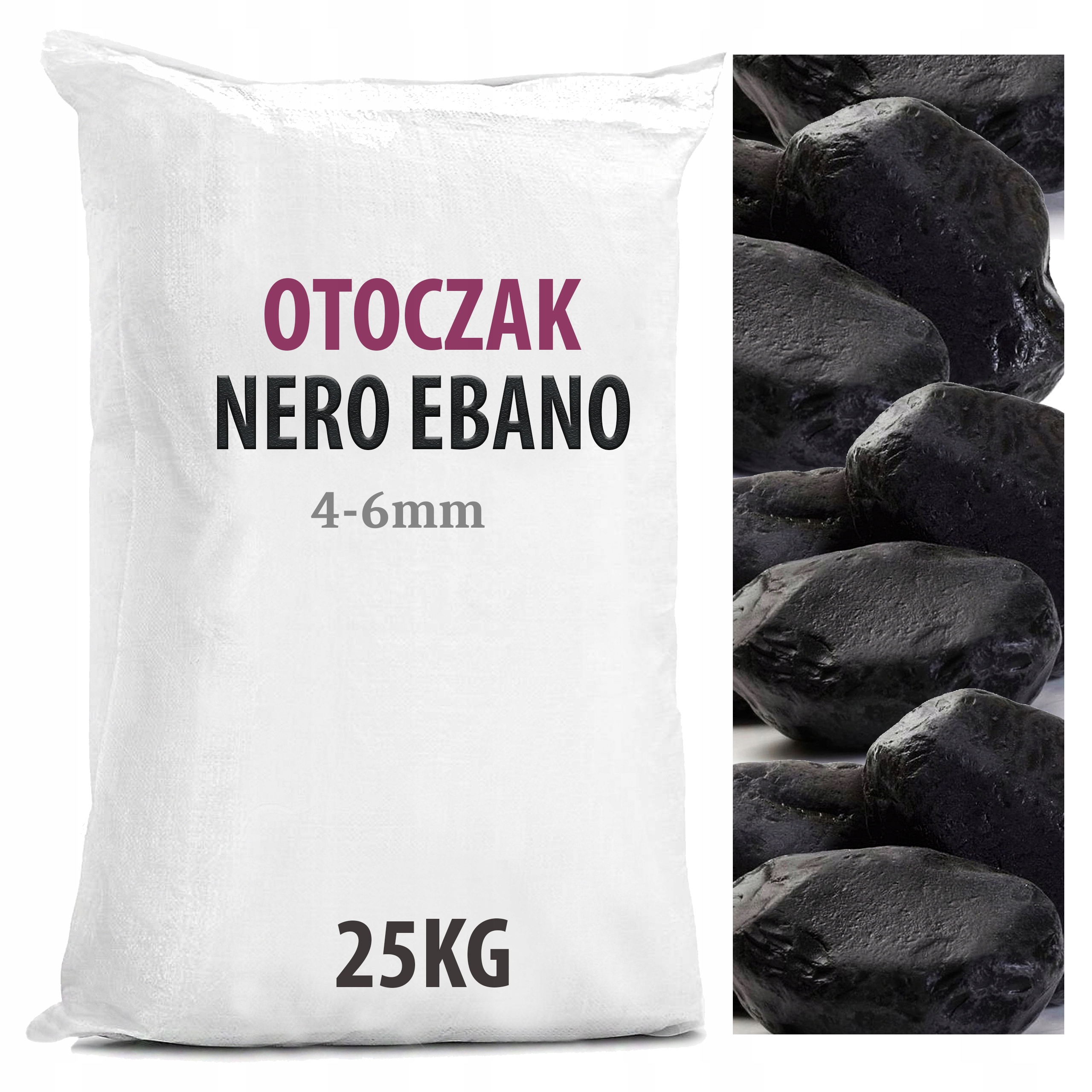 

Duże Czarne Włoskie Otoczak Nero Ebano 4-6cm 25KG