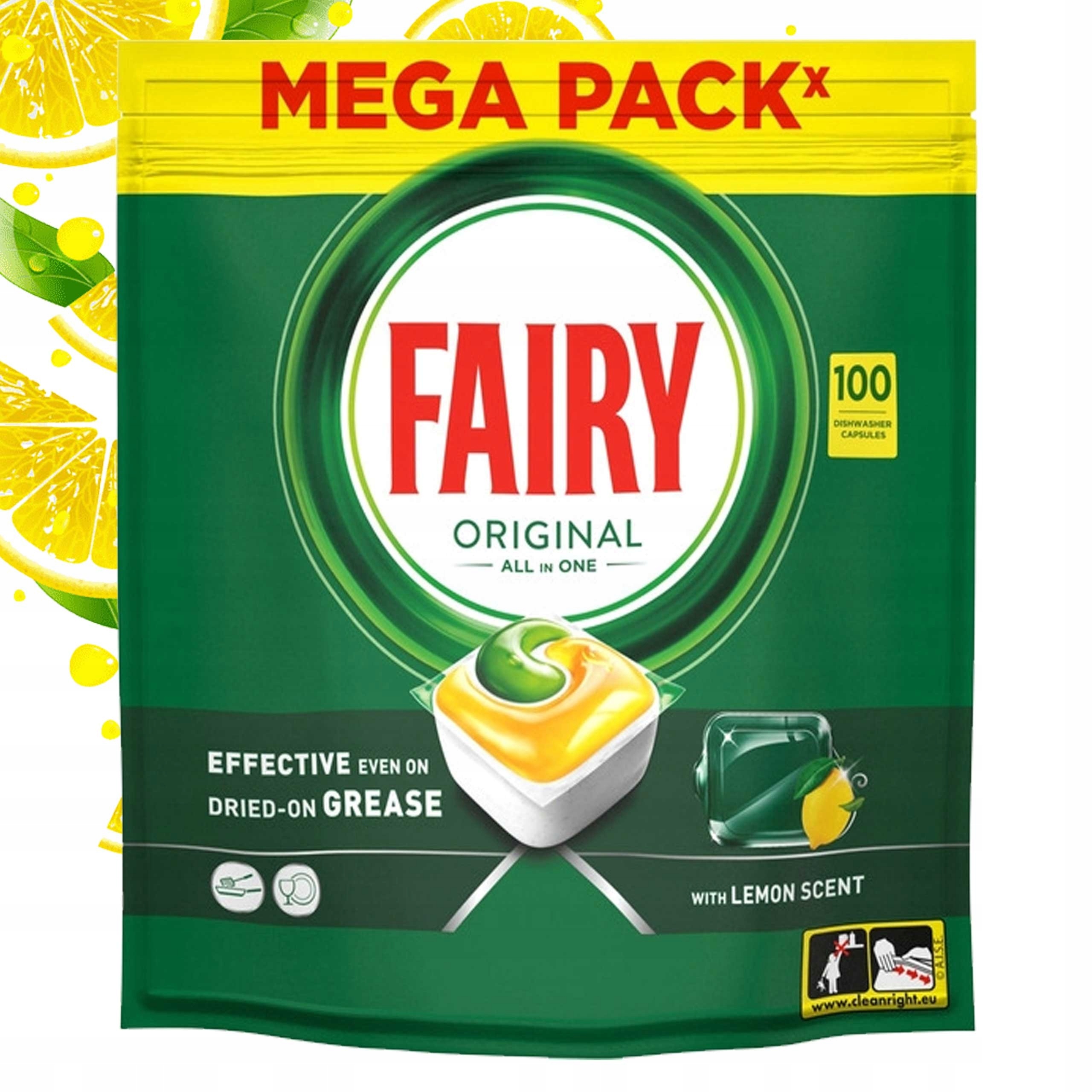 KAPSUŁKI DO ZMYWARKI IDEALNE NA SZYBKI PROGRAM FAIRY ORGINAL 100 szt LEMON